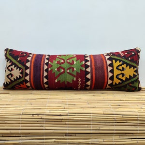 Vintage Kilim Pillow, 12x36, Turkish Kilim Pillow, Boho Kilim Pillow, Decorative Throw Pillow, Kilim Cushion Cover, Decorative Pillow, OD435