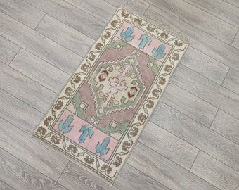 Alfombra pequeña, 1.7x3.10 pies, Alfombra de felpudo, Alfombra turca, Alfombra de baño, Alfombra de entrada, Alfombra antigua, Alfombra hecha a mano, Vintage, Alfombrilla de baño, KY43