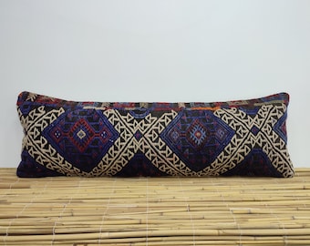 Colorful Boho Pillow, 12x36 Multicolored Lumbar Pillow Cover, Extra Long Lumbar, Boho Fringe Pillow, Bohemian Lumbar Pillow Cover, TN167