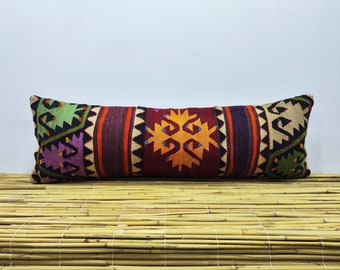 Big Size Pillow, 12x36 inc, Extra Long Lumbar, Kilim Pillow, Bedding Lumbar Pillow, Decorative Pillow, Home Decoration, kilim cushion, OD421