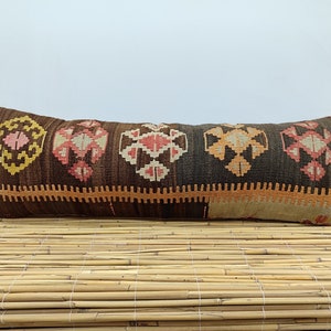 Vintage Kilim Pillow, 12x36, Turkish Kilim Pillow, Boho Kilim Pillow, Decorative Throw Pillow, Kilim Cushion Cover, Decorative Pillow, OD449
