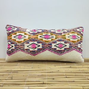 Turkish Kilim Pillow 12x24, Bolster Pillow, Sofa Pillow, Colorful Pillow, Cushion Case, Bedding Pillow, Lumbar Pillow, USA, OA260