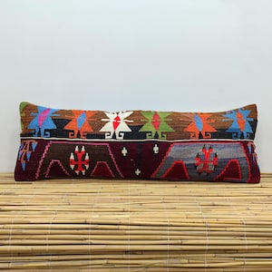 Kilim Pillow, Decorative Pillow, Throw Pillow, Floor Pillow, 12x36 Kilim Pillow, Turkish Kilim Pillow, Boho Corner Pillow, Home Decor, OD453