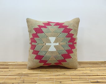 16x16 キリム クッションカバー、ストライプ キリム 枕、40 x 40 cm