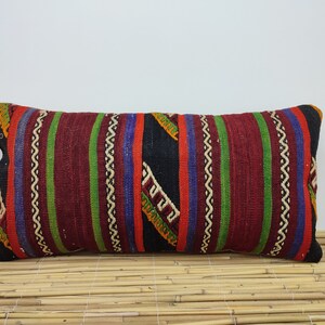 Turkish Kilim Pillow, 12x24 Bohemian Kilim Pillow, lumbar pillows, Decorative Sofa Throw Pillow, Boho Anatolian Pillow, Turkey Pillow, OA087