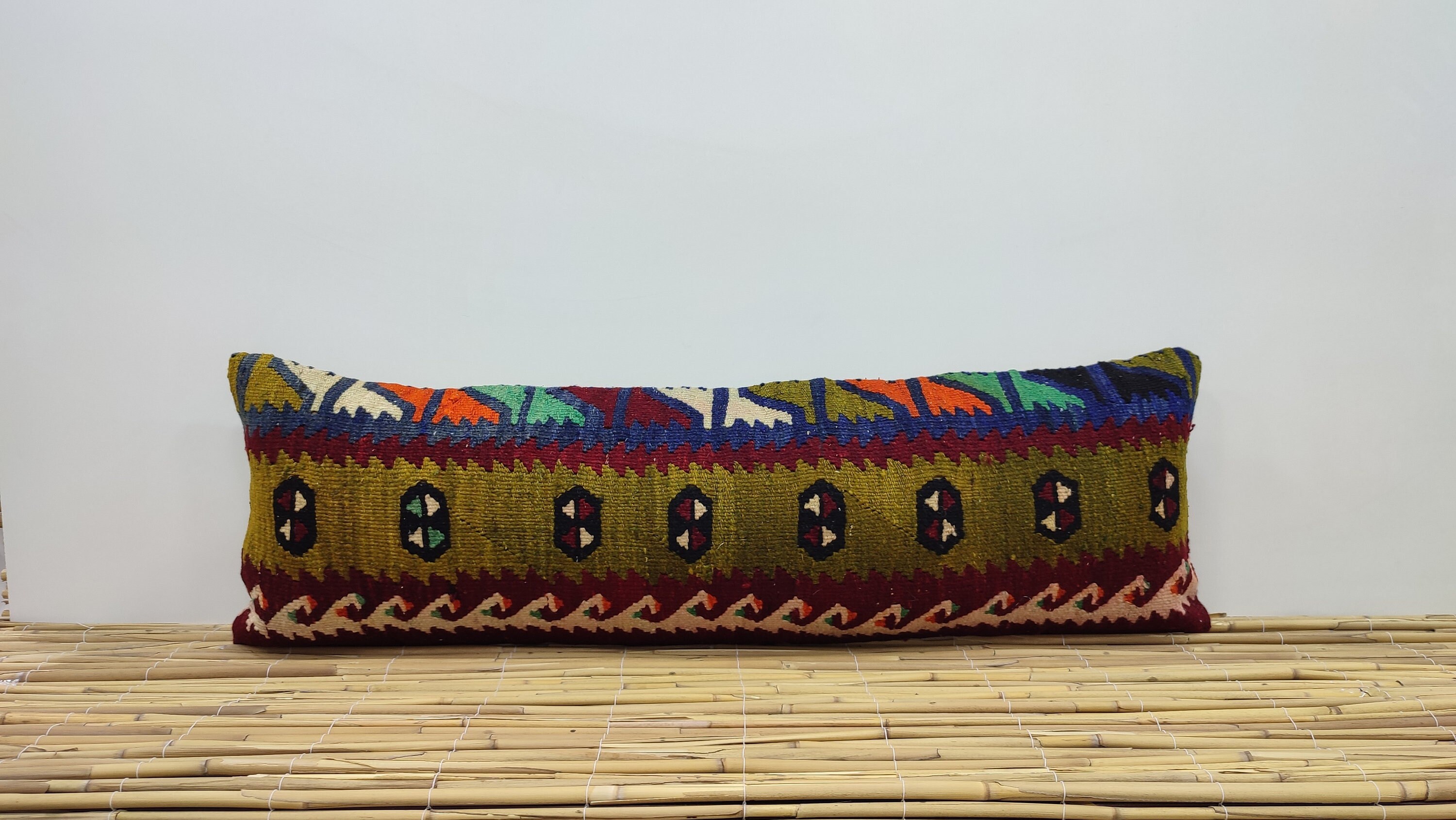 Decorative Kilim Pillow, Throw Pillow, 12x36 Bohemian Kilim Pillow, Turkish Kilim Pillow, Cushion Cover, 12x36 Bohemian Pillow, OD223