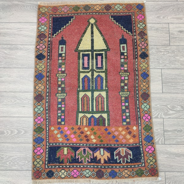 Vintage Rug, Oushak Small Rug, Entry Rug, 2 x 3.1 Ft., Persian Rug, Rug for Bathroom, Doormat Rug, Tribal Rug, Gift Rug, CAN, USA, UK