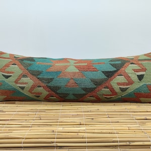 oreiller kilim, taie d&#39;oreiller kilim, oreiller long, coussin, oreiller lombaire 12 x 36&quot;, oreiller kilim brodé, oreiller de canapé, Etats-Unis, Royaume-Uni, OD446