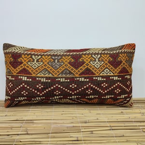 Oreiller Boho, Oreiller turc, Kilim Lumbar, 12 x 24 Home Decor Fauteuil Oreiller , Oreiller décoratif, Oreiller tribal, Coussin Kilim, USA, OA002