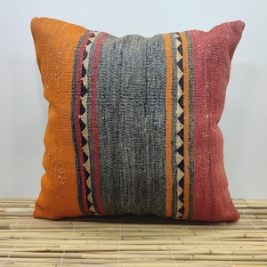Oreiller rayé , Oreiller Kilim fait à la main , Oreiller décoratif 20x20 , Oreiller Boho Home Decor , Oreiller canapé , Oreiller aztèque , États-Unis, EE143