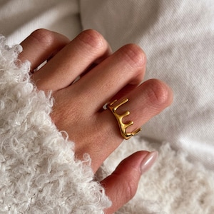Adjustable ring, stainless steel, women&#39;s ring, adjustable, 18k gold plated, water resistant ring, costume jewelry, gift idea