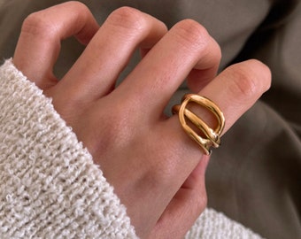 Anello da donna, acciaio inossidabile dorato, anello minimalista, resistente all'acqua, bigiotteria, anello economico