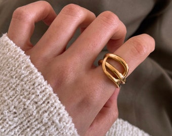 Damesring, goud roestvrij staal, minimalistische, waterbestendige ring, kostuumjuwelen, goedkope ring