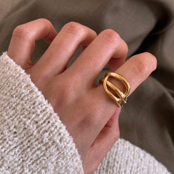 Bague femme, Acier inoxydable doré, Minimaliste, bague résiste à l'eau, bijoux fantaisie, bague pas chère