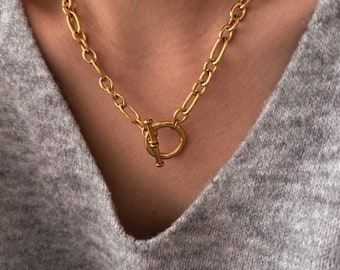 Collier toggle chaîne ronde, bijoux minimaliste en acier inoxydable, bijoux tendance, Cadeau femme