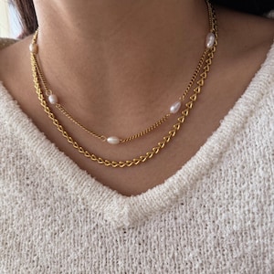 Choker perłowy, stal nierdzewna, naturalne perły słodkowodne, naszyjnik okrągły, biżuteria perłowa, modna biżuteria, naszyjnik damski, prezent dla kobiet