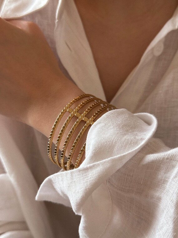 Lot De 4 Bracelets Dorés Pour Femme - Multi-rangs, En Acier Inoxydable, Style Chaîne/jonc, Neufs Sans Emballage