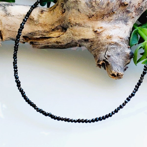 2mm Black Tourmaline Necklace, Black Tourmaline Jewelry, Root Chakra, October Birthstone, Libra Stone, Scorpio Stone