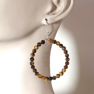 Boucles d'oreilles oeil de tigre, argent et oeil de tigre, bijoux oeil de tigre, boucles marron, chakra racine, boucles oeil de tigre