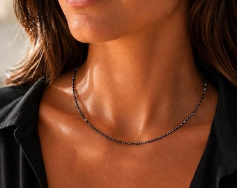 2mm Black Tourmaline Necklace, Black Tourmaline Jewelry, Root Chakra, October Birthstone, Libra Stone, Scorpio Stone