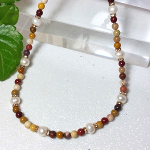 Mokaite and pearls, 4mm Mokaite, Mokaite necklace, Mokaite choker, boho necklace, pearls and mokaite, pearl necklace, jewel for her
