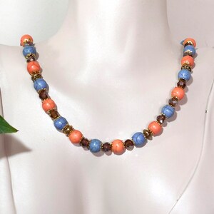 Orange and Blue Howlite Necklace, Boho Howlite Choker, Summer Choker, Howlite and Bronze Necklace, Therapeutic Howlite Jewel