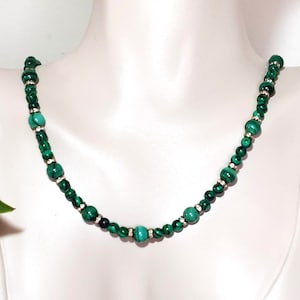 Malachite necklace, Malachite semi-precious stone, Malachite and zirconia, Therapeutic necklace, Malachite jewel, Malachite gift