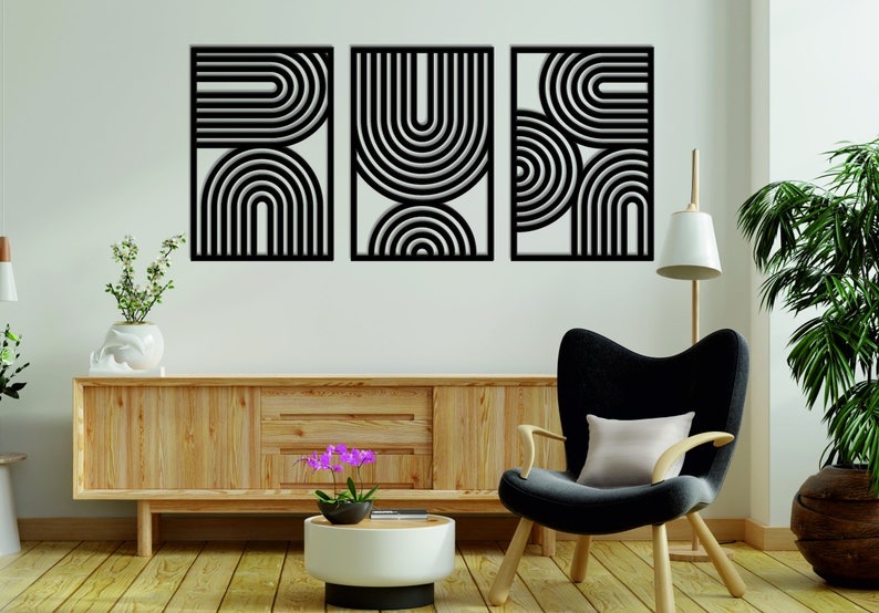 Mid Century Geometric Wood Art Geometric Wood Wall Art Modern Etsy