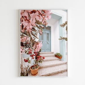 Printable Wall Art,Terracotta Print,Bougainvillea,Sage Print,Neutral Print,Mediterranean Poster,Greece Print,Europe Travel,Blue Door Print