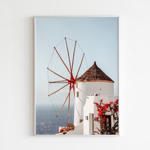 Mykonos Windmill Printable Wall Art,Greece Wall Art,Mediterranean Print,Pastel Wall Art,Terracotta Prints,Peachy Prints,Bougainvillea Poster