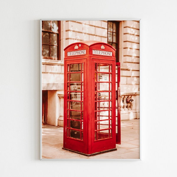 London Red Phone Box Print,London Telephone Box Printable Wall Art,British Print,London Cityscape,England UK Print,Travel Poster,Minimalist