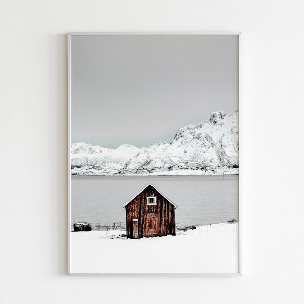 Norway Wall Art, Norway Village Print, Norway Wooden House and Mountain Print, Lofoten Island Print, Mountain House Wall Art, Digital Print