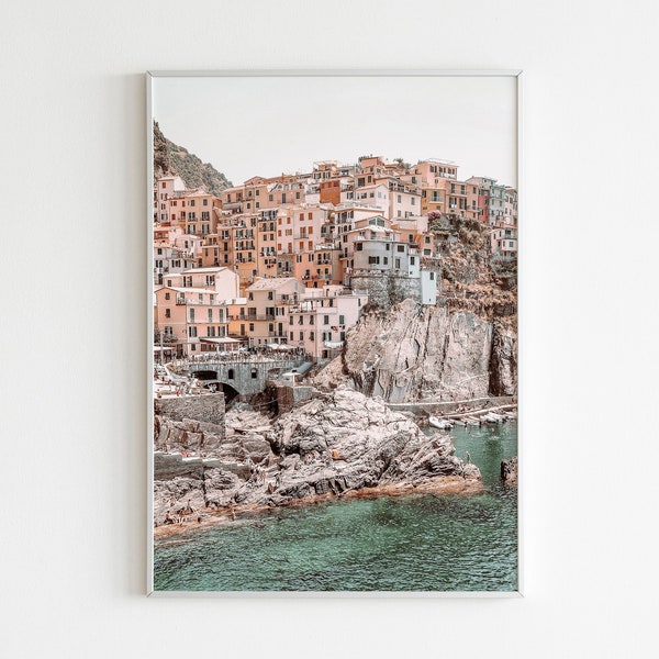 Italy Printable Wall Art,Manarola Village Print,Cinque Terre Poster,Pastel Wall Art,Terracotta Prints,Colorful Houses Prints,Pastel Prints,