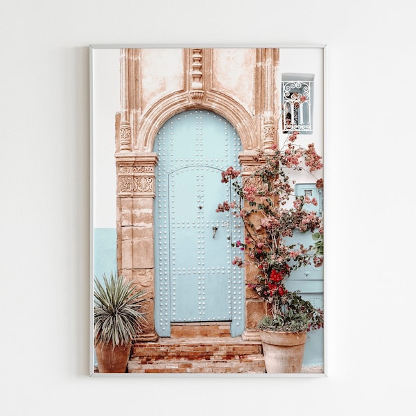 Blue Door Printable Wall Art,Terra Cotta Print,Bougainvillea,Sage Green Print,Neutral Print,Mediterranean Poster,Greece Print,Europe Travel