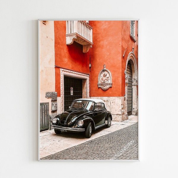 Europe Wall Art,Black Car Wall Art,Balcony Wall Art,Vintage Car Print,Vintage Wall Art,Pastel Tone Prints,Sage Green Prints,Retro Car Prints