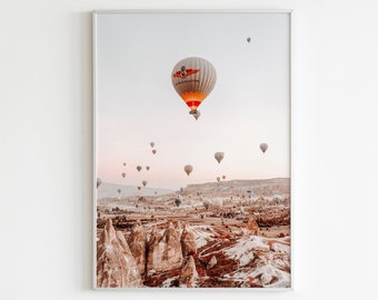 Cappadocia Balloon Print, Printable Farmhouse Landscape, Hot Air Balloon Art, Cappadocia Landscape Print, Landscape Photo Art Print