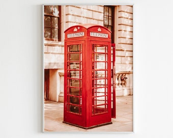 London Red Phone Box Print,London Telephone Box Printable Wall Art,British Print,London Cityscape,England UK Print,Travel Poster,Minimalist