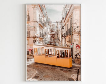 Portugal Printable Wall Art,Lisbon Print,Europe Print,Pastel Wall Art,Terracotta Prints,Colorful Houses,Pastel Tone Prints,Lisbon Tramway