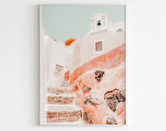 Santorini Printable Wall Art, Greece Wall Art, Mediterranean Poster, Greece Print, Pastel Wall Art, Terracotta Prints, Peachy Prints, Europe