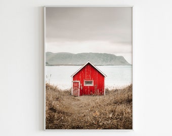 Norway Wall Art, Norway Village Print, Norway Wooden House and Mountain Print, Lofoten Island Print, Mountain House Wall Art, Digital Print
