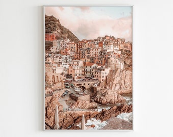 Italy Printable Wall Art,Manarola Village Print,Cinque Terre Poster,Pastel Wall Art,Terracotta Prints,Colorful Houses Prints,Pastel Prints,