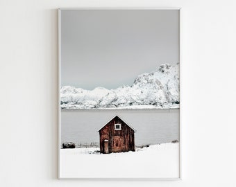 Norway Wall Art, Norway Village Print, Norway Wooden House and Mountain Print, Lofoten Island Print, Mountain House Wall Art, Digital Print