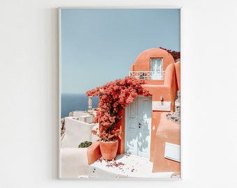 Santorini Printable Wall Art, Greece Wall Art, Mediterranean Poster, Greece Print, Pastel Wall Art, Terracotta Prints, Peachy Prints, Europe