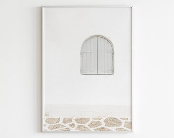 Santorini Printable Wall Art, Greece Window Wall Art, Neutral Wall Art, Mediterranean Poster, Greece Print, Pastel Wall Art, Peachy Prints
