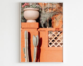 Terracotta Printable Wall Art, Moroccan Cactus Print, Cacti Wall Decor, Pastel Tone Print, Boho Cactus Print, Vintage Pastel Desert Art