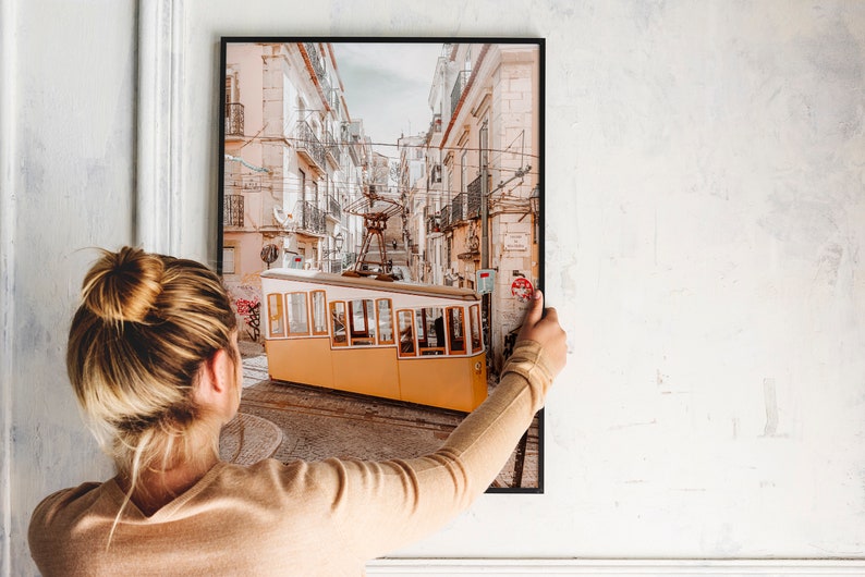 Portugal Printable Wall Art,Lisbon Print,Europe Print,Pastel Wall Art,Terracotta Prints,Colorful Houses,Pastel Tone Prints,Lisbon Tramway image 3