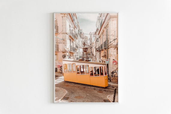 Portugal Printable Wall Art,Lisbon Print,Europe Print,Pastel Wall Art,Terracotta Prints,Colorful Houses,Pastel Tone Prints,Lisbon Tramway