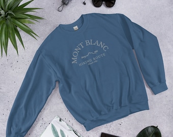 Embroidered Retro Vintage Sweatshirt, Mont Blanc, Hiking Route, French Alps Unisex Crewneck, Nature Lover, Explorer, Hiker Shirt