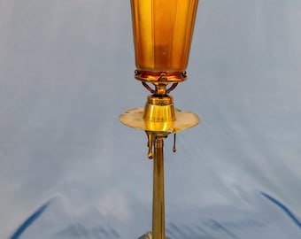Art Nouveau Lamp with Tulip Quezal Aurine Signed