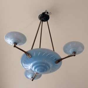 Degué Type Art Deco Blue Chandelier